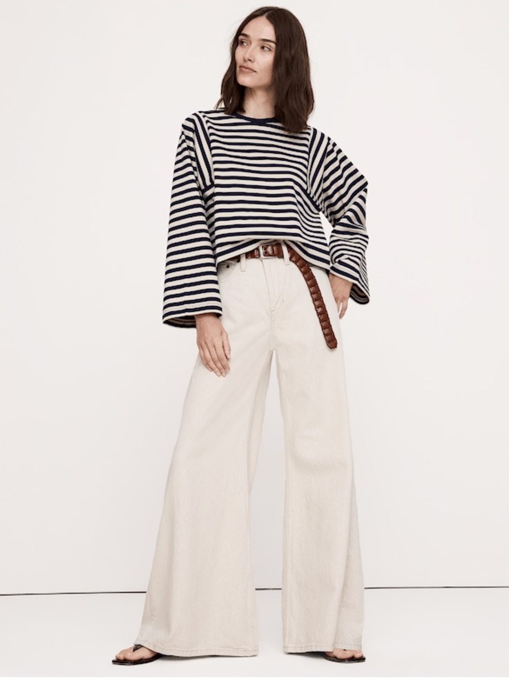 Banana Republic Navy and White Striped Long Sleeve Tee